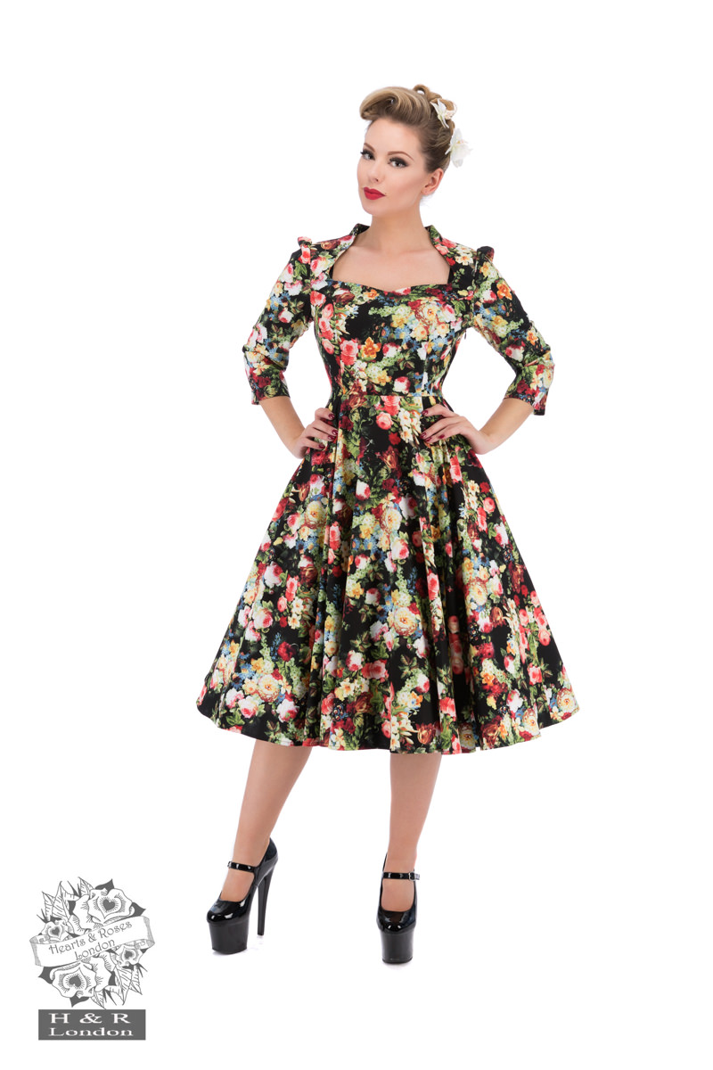 Thorny Rose Bloom 3/4 Sleeve Swing Dress